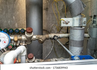 Turn Off Hot Water. Plumbing Cabinet. Water Meters, Collector, Water Pressure Sensor