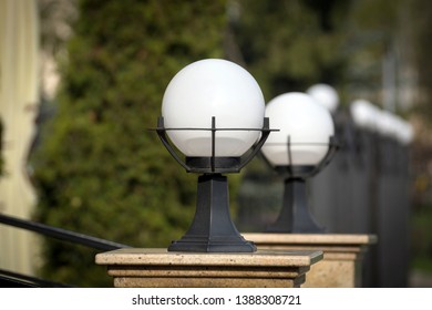 Turn Off The White Street Lamp In Public Park, Cloud And Blue Sky In Afternoon, Energy Conservation