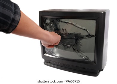 Turn Off Your TV. Kill It.man's Hand Punching TV Screen