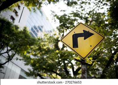 Turn Right Sign In Thailand.