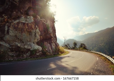 Turn of rural mountain highway in Mexico