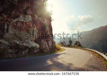 Turn of rural mountain highway in Mexico