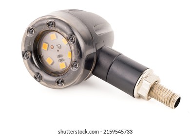 Turn Signal Flashing Motorcycle Light Isolted On White Background.