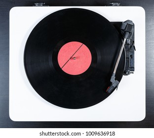 Turn Table Top View.Retro Hipster Music Player.Vintage Electronic Device For Listening Vinyl Records Overhead