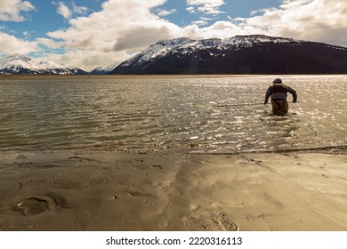 Turnagain Arm, Alaska, USA - May 23 2017: Local Residents Practice A Net Fishing Method From Their Native American Tribe Heritage.