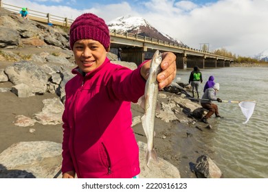 Turnagain Arm, Alaska, USA - May 23 2017: Local Residents Practice A Net Fishing Method From Their Native American Tribe Heritage.