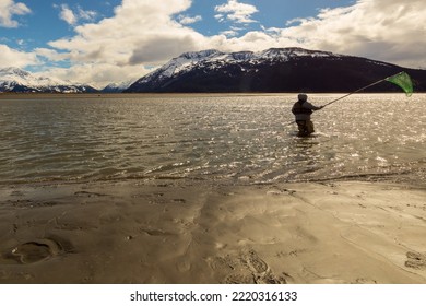 Turnagain Arm, Alaska, USA - May 23 2017: Local Residents Practice A Net Fishing Method From Their Native American Tribe Heritage.