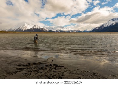 Turnagain Arm, Alaska, USA - May 23 2017: Local Residents Practice A Net Fishing Method From Their Native American Tribe Heritage.