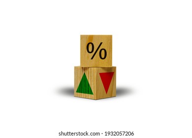 Turned a cube and changed the direction of an arrow symbolizing that the interest rates are going down or vice versa, Business concept. - Shutterstock ID 1932057206
