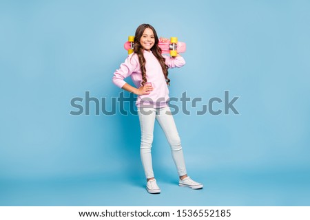 Similar – Image, Stock Photo Preteen girl in hoodie standing near green trees