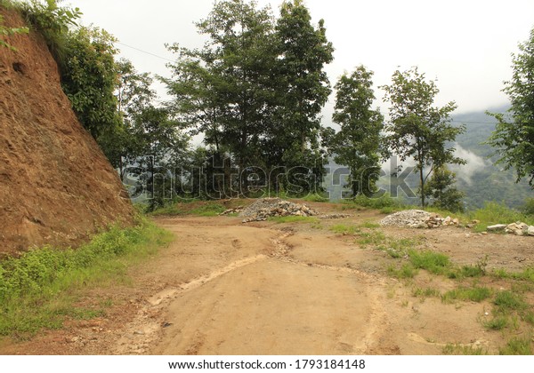 turning
point of off road at the local village of
Nepal
