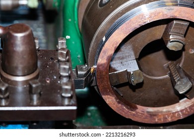 Turning A Steel Billet On A Lathe With A Cutter.