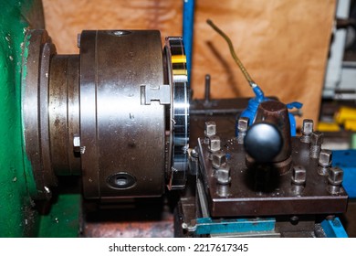 Turning A Steel Billet On A Lathe With A Cutter.