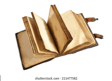 Turning Yellowed Blank Pages Of Old Book