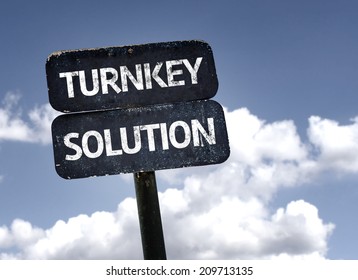 Turnkey Solution Sign With Clouds And Sky Background