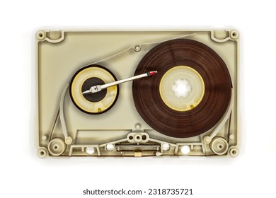 Turntable arm on a old audio cassette tape open - Shutterstock ID 2318735721