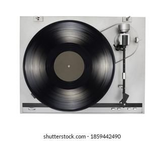 Turntable With Long Play Or LP Vinyl Record Isolated On White Background. Top View.