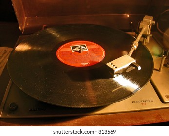 Turntable playing a record