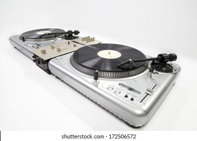 Turntables And Mixer For A Dj And Discjockey