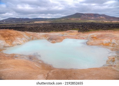 Turqoise Lake At Krafla Lava Fields On Iceland