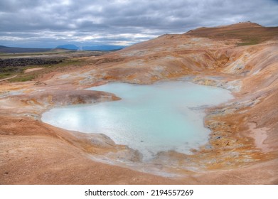 Turqoise Lake At Krafla Lava Fields On Iceland