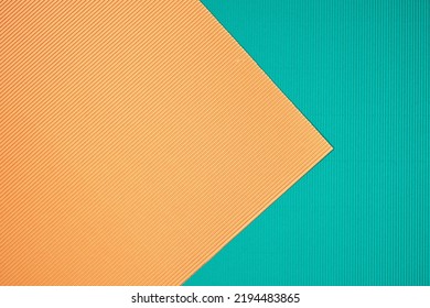 Turqoise And Orange Two Tone Color Paper Background With Stripes. Abstract Background Modern Hipster Futuristic. Texture Design