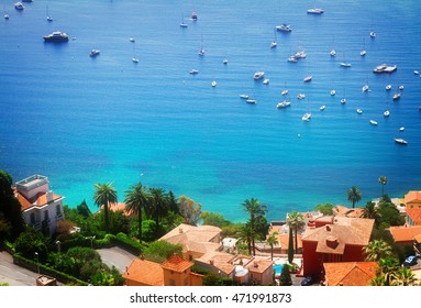 Turquiose Water Of Cote DAzur Coast From Above At Summer Day, France, Toned