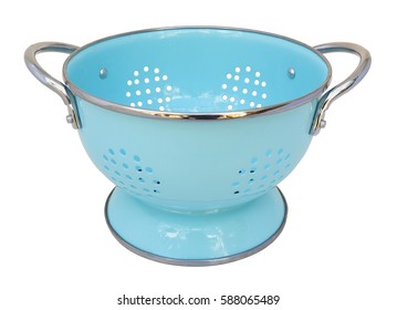 Turquoise Blue Colander. Isolated.