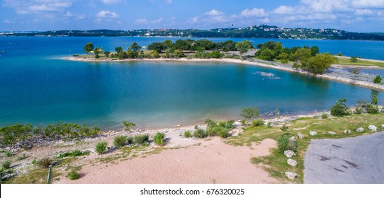 Turquoise blue water on Paradise Cove at lake Travis Austin Texas USA at Windy point a hidden getaway paradise scene on the Lake