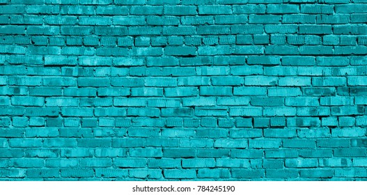 Turquoise brick wall texture background. Texture of old brick wall surface