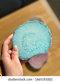 Turquoise Coaster Made Of Epoxy Resin. Resin Art. Tiffany