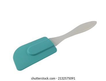 Turquoise color silicon spatula with plastic handle. A spatula is a broad flat flexible blade used to mix, spread and lift material including food, drugs, plaster and paints.
