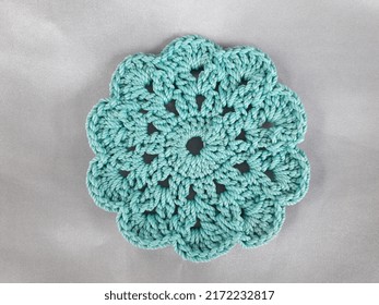 Turquoise Crochet Coaster Pattern For Glass Or Cup. Made With Polyester Yarn.