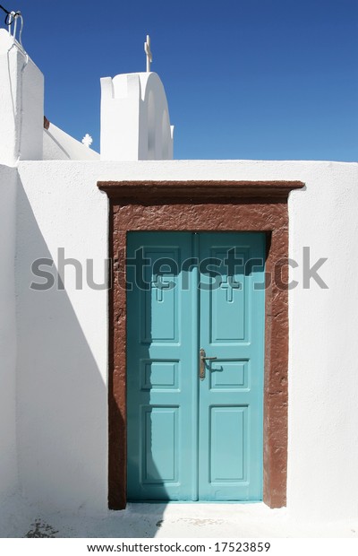 Turquoise Doorway Brown Stucco Framing White Stock Photo Edit Now