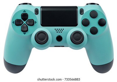 Turquoise Gaming Controller Isolated On White Background.