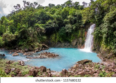 turquoise jungle river Rio Celeste in the Tenorio Volcano National Park in Costa Rica