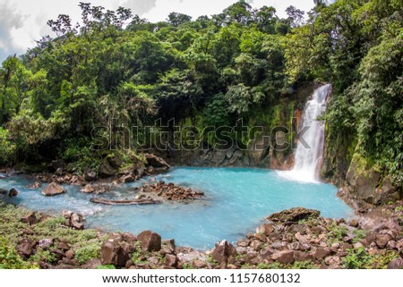turquoise jungle river Rio Celeste in the Tenorio Volcano National Park in Costa Rica