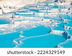 Turquoise pools in travertine terraces at Pamukkale