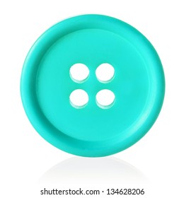 Turquoise Sewing Button Isolated On White