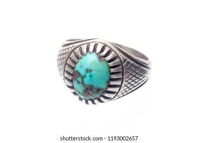Turquoise Silver Ring Isolate On White Background.