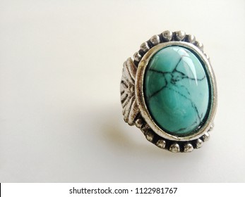 Turquoise Stone Ring On White Background. Accessory