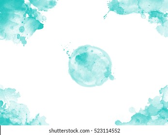 turquoise watercolor border and corners with a dot in the middle for high quality backgrounds