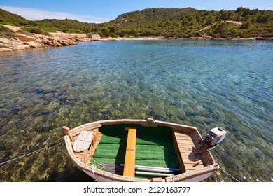 Turquoise Waters In Cabrera Island Shoreline Landscape. Balearic Islands. Spain