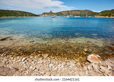 Turquoise Waters In Cabrera Island Shoreline Landscape. Balearic Islands. Spain