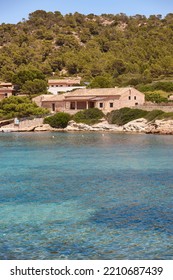 Turquoise Waters In Cabrera Island Shoreline Landscape. Balearic Islands. Spain