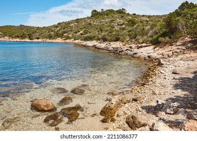 Turquoise Waters In Cabrera Island Shoreline Landscape. Balearic Islands. Spain