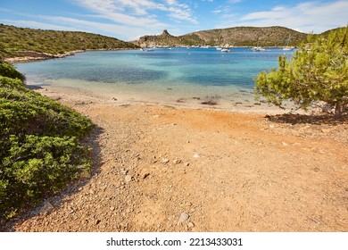 Turquoise Waters In Cabrera Island Shoreline Landscape. Balearic Islands. Spain