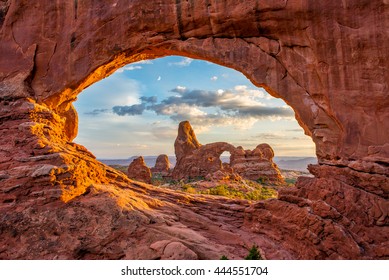 Turret arch through the North Window at Arches National Park in Utah - Shutterstock ID 444551704
