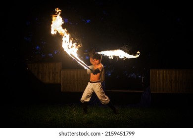 Turriaco, Gorizia, Italy - June 21, 2016: Anual Celebration Of June Solstice  Near River Soca With Dramatic Play On Open Park