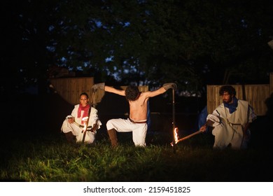 Turriaco, Gorizia, Italy - June 21, 2016: Anual Celebration Of June Solstice  Near River Soca With Dramatic Play On Open Park